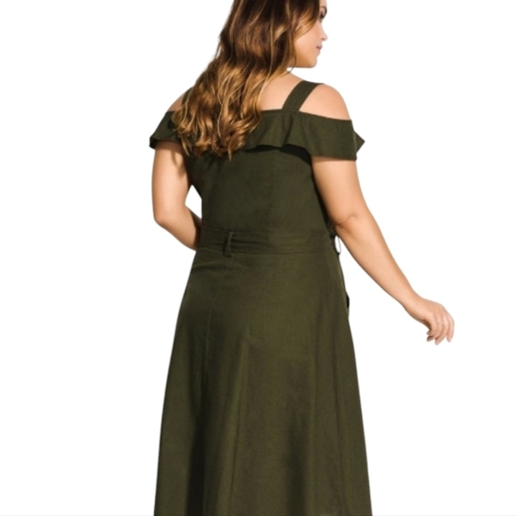 City Chic Linen Cotton Blazer Dress XXL/24 Olive Green Double-breasted Pockets - Picture 2 of 15